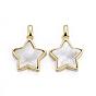 Natural White Shell Mother of Pearl Shell Pendants, with Brass Findings, Star