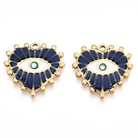 Ионное покрытие (ip) 304 подвески со стразами из эмали из нержавеющей стали, сердце с сглаза, реальный 18 k позолоченный