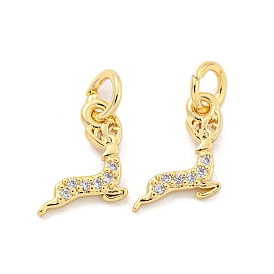 Brass Micro Pave Clear Cubic Zirconia Charms, Deer