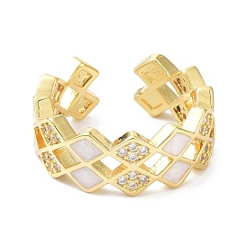 Двухрядные ромб настоящие 18 позолоченные кольца-манжеты для девочек и женщин, открытые кольца из латуни, микропаве, кубический цирконий, cmолой