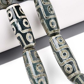 Нити бусин дзи агат в тибетском стиле, природных бисера агат, окрашенная и подогревом, баррель, темно-зеленый