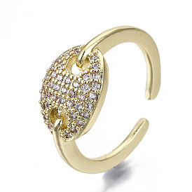 Brass Micro Pave Clear Cubic Zirconia Cuff Rings, Open Rings, Cadmium Free & Nickel Free & Lead Free, Oval