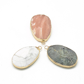 Natural Gemstone Pendants, with Iron Findings, Faceted, Drop, Golden
