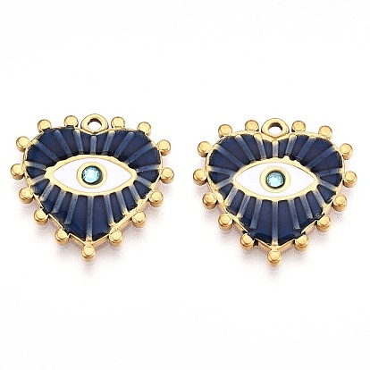 Ионное покрытие (ip) 304 подвески со стразами из эмали из нержавеющей стали, сердце с сглаза, реальный 18 k позолоченный