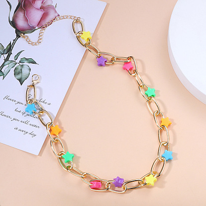 Cute Colorful Star Necklace for Students, Fashionable and Versatile Pentagram Collarbone Chain