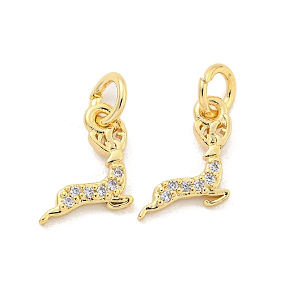 Brass Micro Pave Clear Cubic Zirconia Charms, Cadmium Free & Nickel Free & Lead Free, Deer