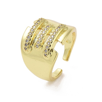 Brass Micro Pave Clear Cubic Zirconia Open Cuff Ring for Woman