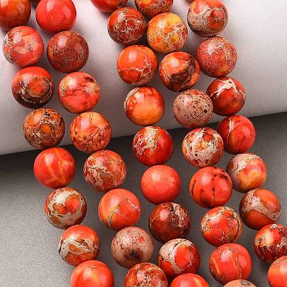 Dyed Natural Imperial Jasper Beads Strands, Smooth Round