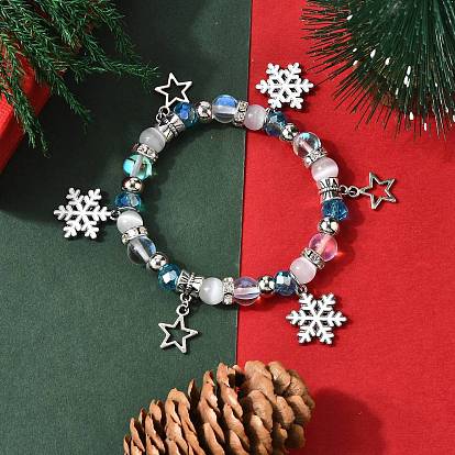 Стеклянные с синтетическим лунным камнем браслеты из бисера на рождественскую тематику для женщин, Сплав с подвесками