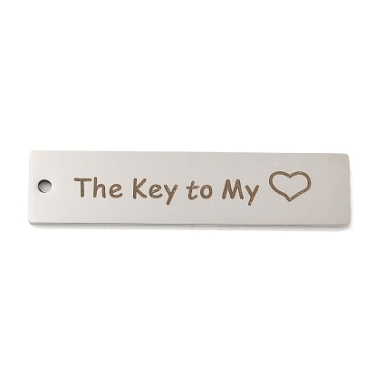 201 en acier inoxydable gros pendentifs, rectangle avec le mot la clé de mes charmes