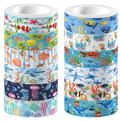 12 Rolls Adhesive Paper Tapes, Decorative Sticker Roll Tape, for Card-Making, Scrapbooking, Diary, Planner, Envelope & Notebooks