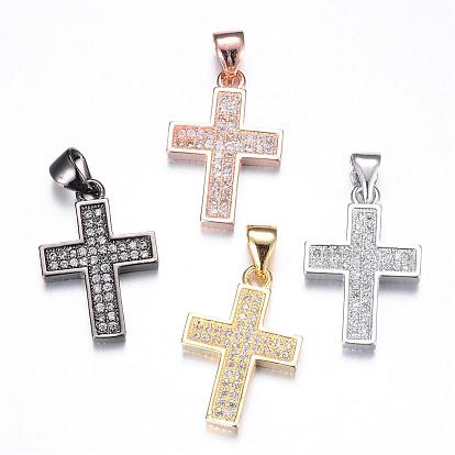 Brass Micro Pave Cubic Zirconia Pendants, Cross, Lead Free & Nickel Free