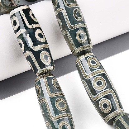 Нити бусин дзи агат в тибетском стиле, природных бисера агат, окрашенная и подогревом, баррель, темно-зеленый