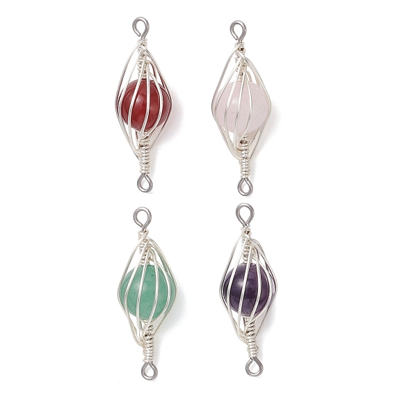 4 шт. 4 стили круглые подвески-коннекторы из натурального сердолика, розового кварца, аметиста и зеленого авантюрина в форме коннектора, с обмоткой из медной проволоки, смешанные окрашенные и неокрашенные