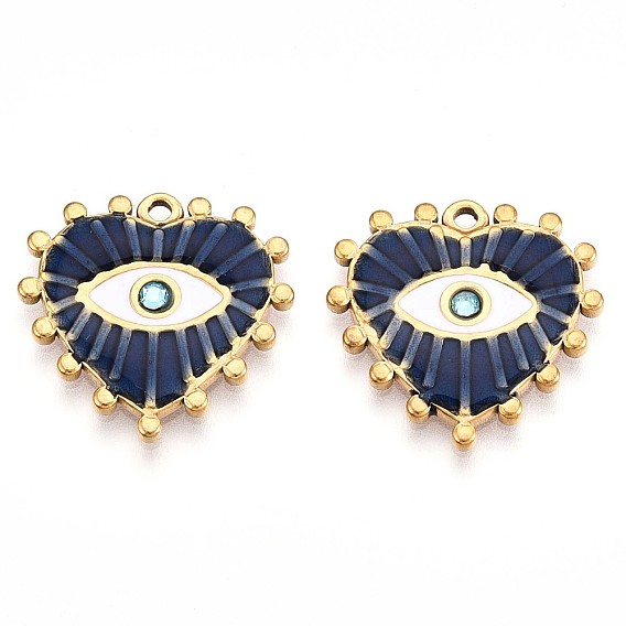 Ионное покрытие (ip) 304 подвески со стразами из эмали из нержавеющей стали, сердце с сглаза, реальный 18 k позолоченный