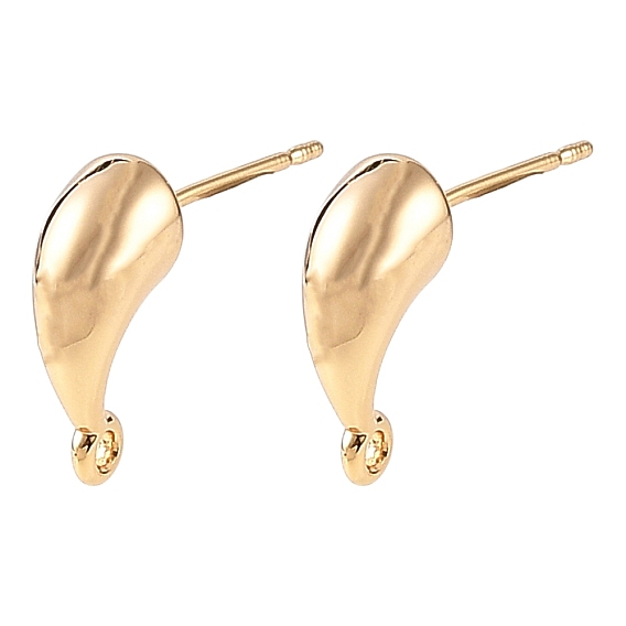 SHEGRACE Brass Stud Earring Findings, Teardrop, with Loop, Cadmium Free & Lead Free & Nickel Free, Long-Lasting Plated