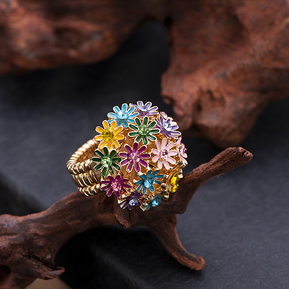 Кольца из цветочного сплава со стразами и эмалью для женщин