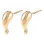 SHEGRACE Brass Stud Earring Findings, Teardrop, with Loop, Cadmium Free & Lead Free & Nickel Free, Long-Lasting Plated