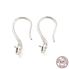 925 Sterling Silver Hoop Earring Findings, for Half Drilled Baroque Pearl Beads