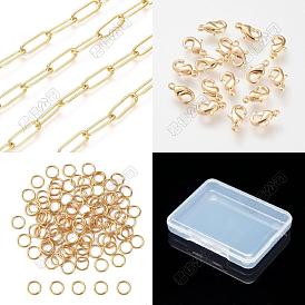 Kits de bijoux pour colliers à faire soi-même, y compris les chaînes de trombones en laiton et les fermoirs à pince de homard, 304 Anneaux en acier inoxydable