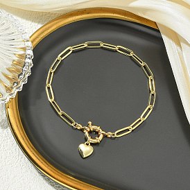 Brass Heart Charm Paperclip Chain Bracelets for Women