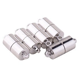 Column Brass Magnetic Clasps with Loops, Nickel Free, 16x6mm, Hole: 1.5mm