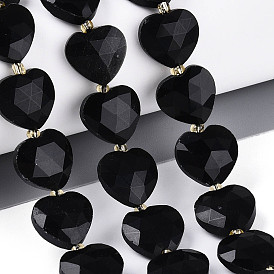 Природные обсидиана бисер нитей, граненое сердце, с бисером