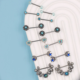 316l хирургические кольца для сосков из нержавеющей стали, цвет нержавеющей стали, полукруглая змея цветок круглое сердце луна