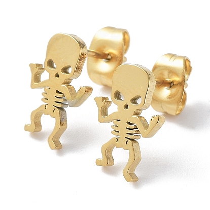 304 Stainless Steel Stud Earrings, Skeleton