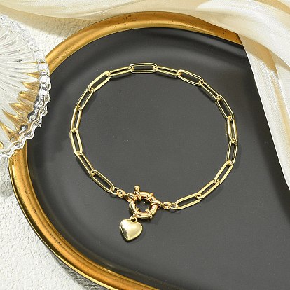 Brass Heart Charm Paperclip Chain Bracelets for Women