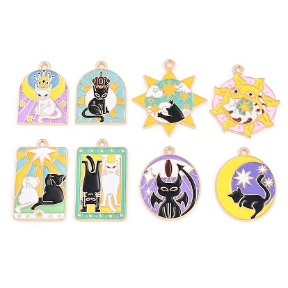 Подвески из сплава , с эмалью, Узор кошки, золотой свет