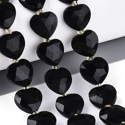 Природные обсидиана бисер нитей, граненое сердце, с бисером
