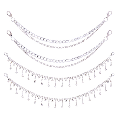 2 Stück Stiefelriemenketten aus Aluminiumlegierung, mit 2 Stück Legierung Kristall Strass Quasten Taschendekorketten