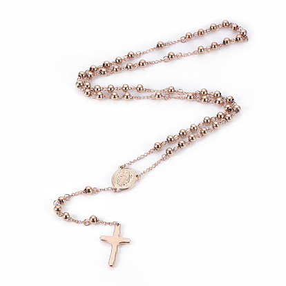304 Stainless Steel Rosary Bead Necklaces, Oval with Virgin Mary, Crucifix Cross, For Easter