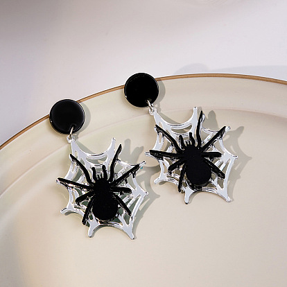 Halloween Black Spider Ear Accessories - Gothic Funny Horror Earrings, Sweet Cool Acrylic Hollow Ear Studs.