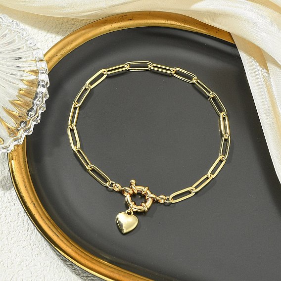 Pulseras de cadena con dije de corazón de latón para mujer