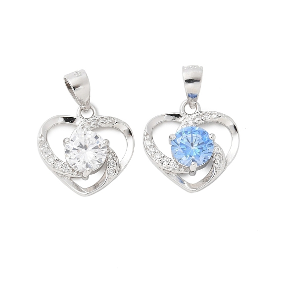 Подвески в форме сердца из тонкого серебра с кубическим цирконием, платина, родий