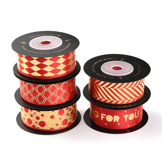 Rubans de polyester, avec marquage à chaud doré simple face, pour emballage cadeau bricolage, emballage de fleurs