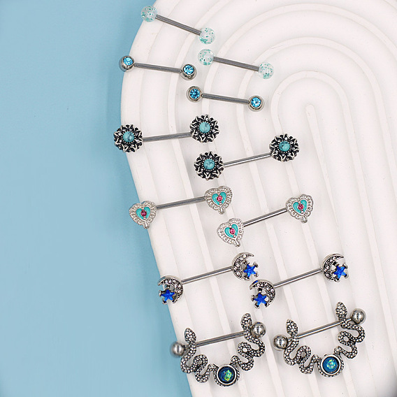 316l хирургические кольца для сосков из нержавеющей стали, цвет нержавеющей стали, полукруглая змея цветок круглое сердце луна