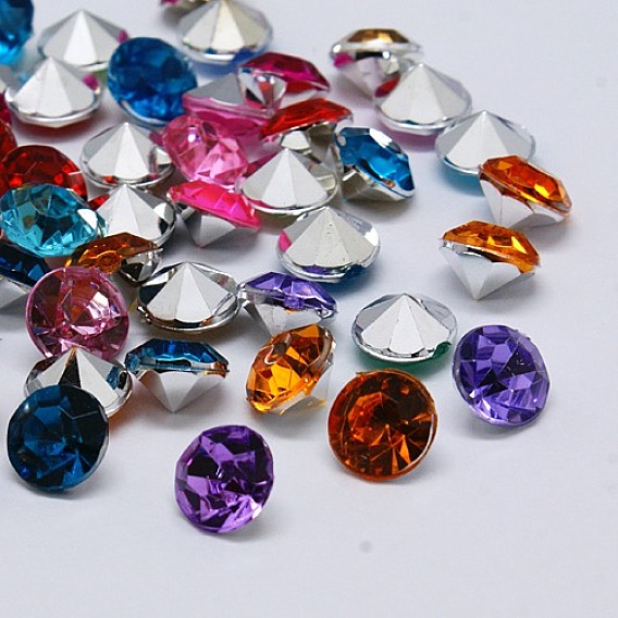 Imitation taiwan acrylique rhinestone pointu dos cabochons, facette, diamant