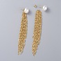 Tassel Earrings, with ABS Plastic Imitation Pearl Beads, Brass Ear Nuts, 304 Stainless Steel Singapore Chains and Stud Earring Findings
