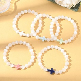 Эластичные браслеты из натурального селенита и фарфоровых бусин для женщин, крест и круглый