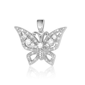 Brass Micro Pave Cubic Zirconia Pendants, Butterfly Charms