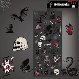 PVC Halloween Skull Theme Stickers, Waterproof Dark Style Skull Decals for DIY Scrapbooking, Halloween Party Supplies