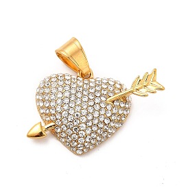 304 colgantes de diamantes de imitación de cristal de acero inoxidable, encanto de corazón y flecha