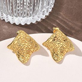 Текстурированные 304 серьги-гвоздики из нержавеющей стали для женщин, ромб, ионное покрытие (ip)