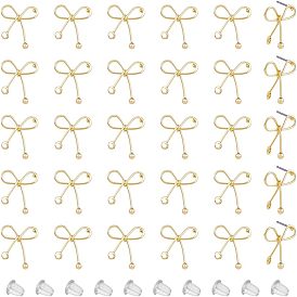 30 шт железные серьги-гвоздики, с горизонтальными петлями и стальным штифтом, бантом, с 50 пластиковыми ушными гайками