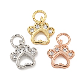 Rack Plating Brass Micro Pave Clear Cubic Zirconia Charms, Lead Free & Cadmium Free,  Long-Lasting Plated. Paw Print