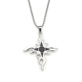 201 Stainless Steel Chain, Zinc Alloy and Enamel Pendant Necklaces, Flame Cross