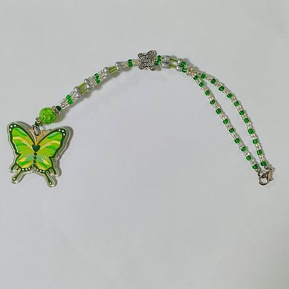 Schmetterling Acryl & Samenglas Auto Anhänger Dekoration, mit Alu-Karabiner Schnallen
